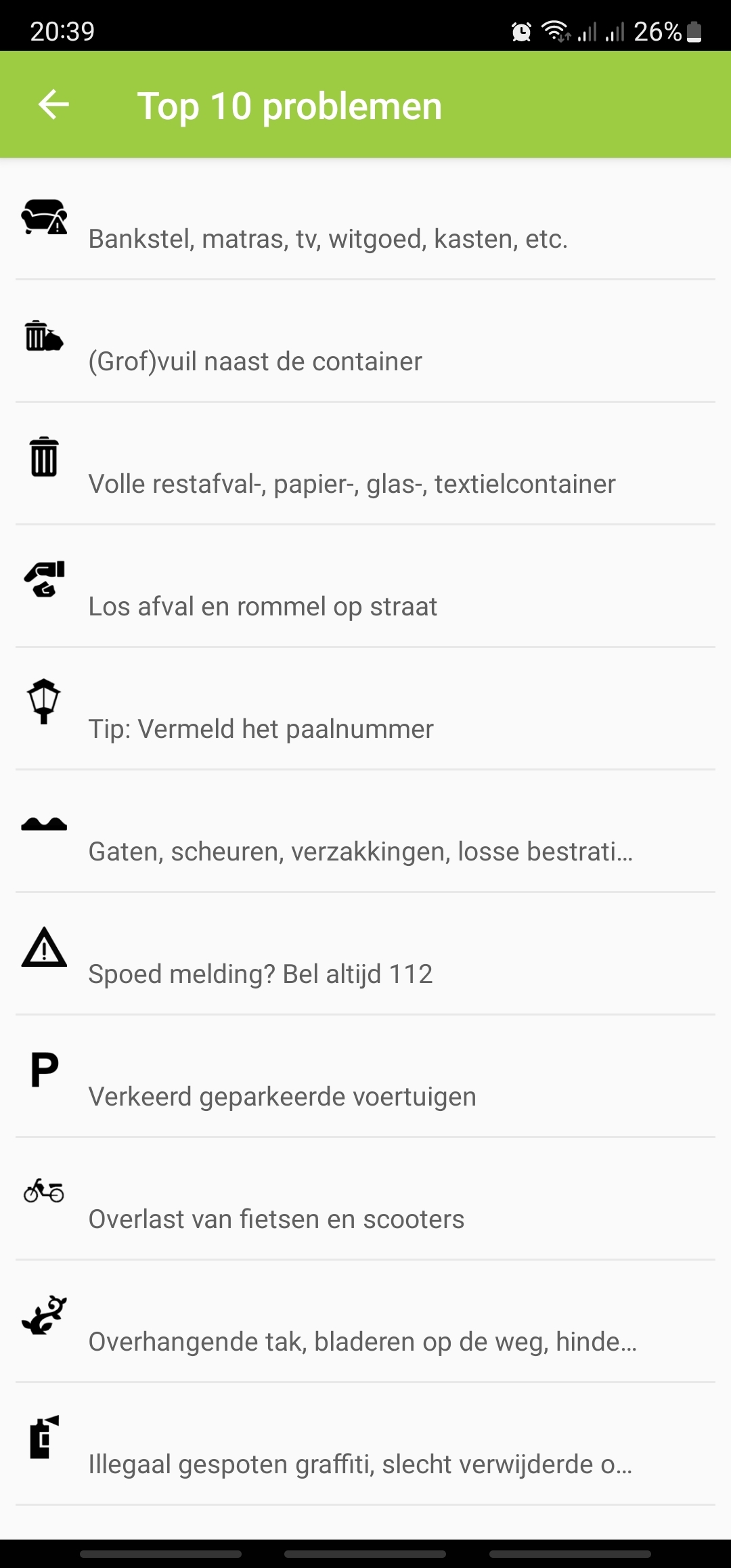 screenshot of buitenbeter top 10 issues list